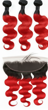 Load image into Gallery viewer, Flaming Red Peruvian Human Hair Body Wave Lace Frontal With Bundles