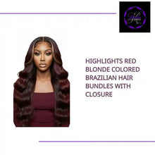 Load and play video in Gallery viewer, Highlights Red Blonde Colored Brazilian Hair Bundles With Closure by@Outfy