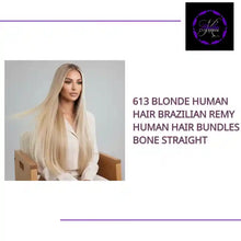 Load and play video in Gallery viewer, 613 Blonde Human Hair Brazilian Remy Human Hair Bundles Bone Straight by@Outfy