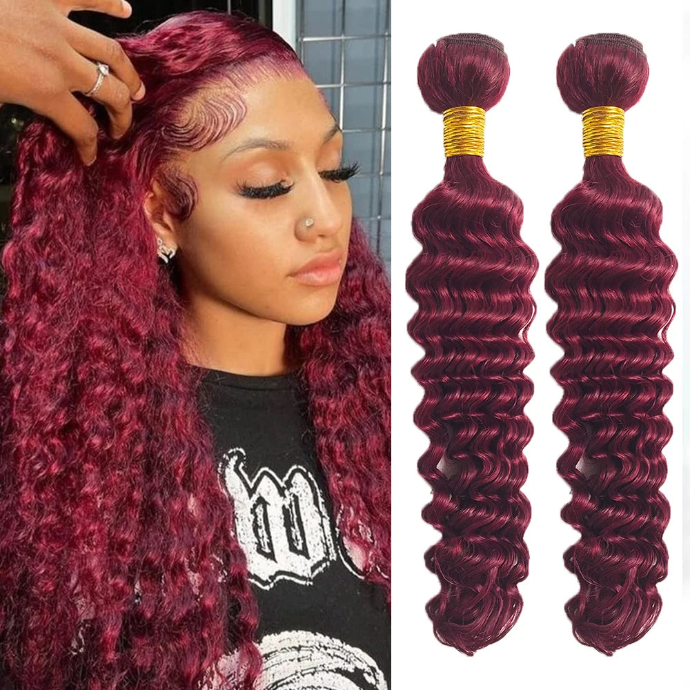 Burmese Curly  Bundles Burgundy Human Hair