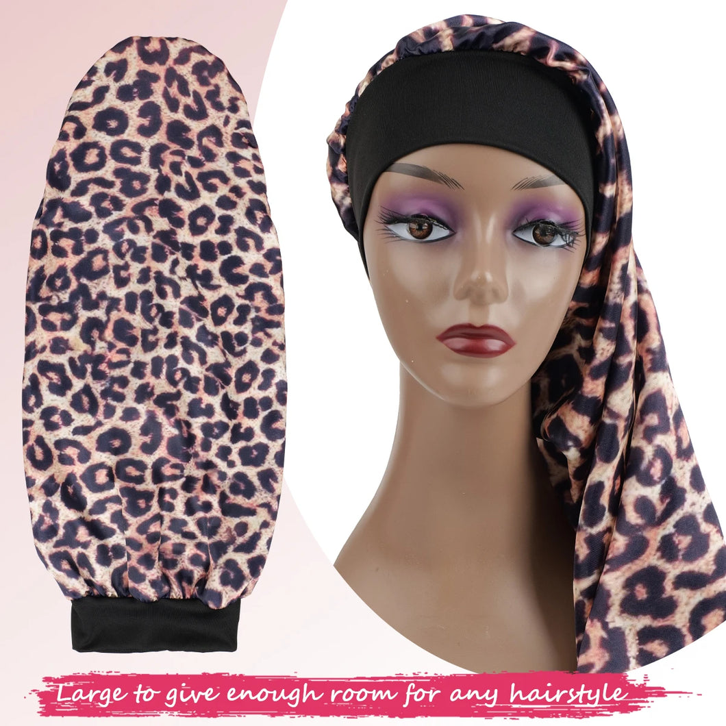 Bonnet-Silk with Wide Elastic Band Leopard Print