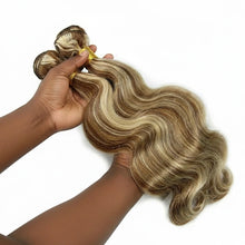 Load image into Gallery viewer, Highlighted Hair Bundles With Closure Remy Body Wave Ombre Ash Blonde  Highlights
