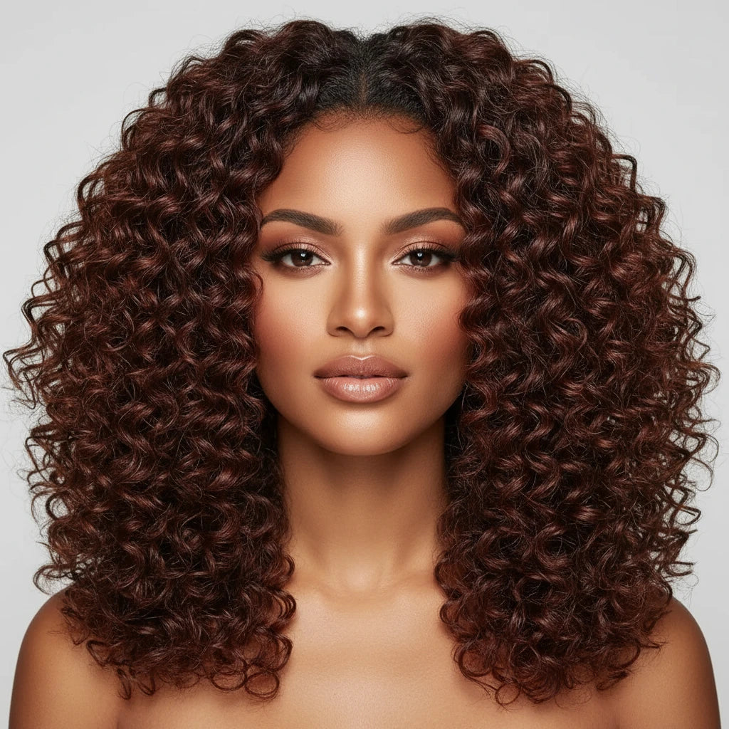 Reddish Brown Curly Wavy Human Hair Bundles Brazilian