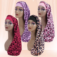 Load image into Gallery viewer, Bonnet-Silk with Wide Elastic Band Leopard Print
