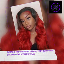 Load and play video in Gallery viewer, Flaming Red Peruvian Human Hair Body Wave Lace Frontal With Bundles by@Outfy
