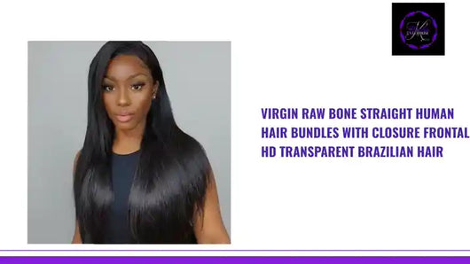 Virgin Raw Bone Straight Human Hair Bundles with Closure Frontal HD Transparent Brazilian Hair by@Outfy