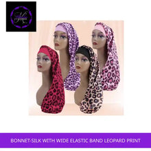 Load and play video in Gallery viewer, Bonnet-Silk with Wide Elastic Band Leopard Print by@Outfy
