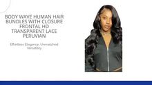 Load and play video in Gallery viewer, Body Wave Human Hair Bundles with Closure Frontal HD Transparent Lace Peruvian by@Outfy

