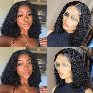 Short Bob Water Wave Lace Wig Brazilian 13x1 5x1 T Part Curly Human Hair Wig Loose Deep Wave frontal Wig Remy