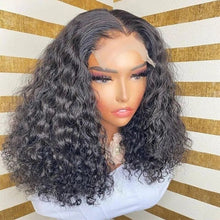 Load image into Gallery viewer, Short Bob Water Wave Lace Wig Brazilian 13x1 5x1 T Part Curly Human Hair Wig Loose Deep Wave frontal Wig Remy
