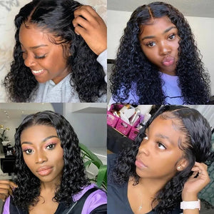 Short Bob Water Wave Lace Wig Brazilian 13x1 5x1 T Part Curly Human Hair Wig Loose Deep Wave frontal Wig Remy