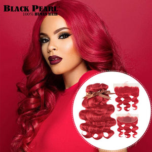 Red Bundles With Frontal Brazilian Body Wave 