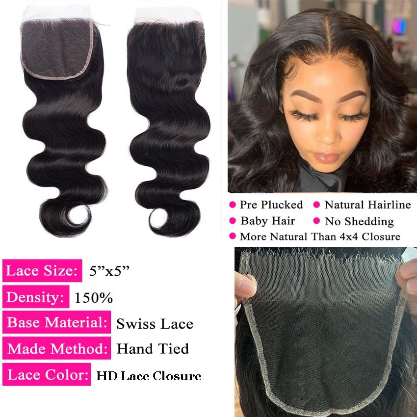 Body Wave Bundles With Closure HD Transparent Lace Frontal