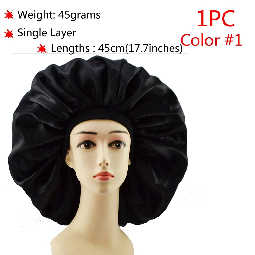 Big Size Silk Sleeping Cap Night Hat Head Cover Bonnet Satin Cheveux Nuit For Curly Hair Care Women Beauty Maintenance Designer