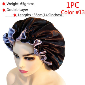 Big Size Silk Sleeping Cap Night Hat Head Cover Bonnet Satin Cheveux Nuit For Curly Hair Care Women Beauty Maintenance Designer