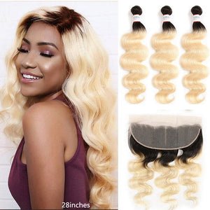 Ombre Blonde Straight Bundles With Frontal