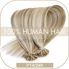 Load image into Gallery viewer, U Nail Tip Remy Keratin Human Hair Extensions Straight natural Pre Bonded Fusion
