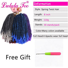 Load image into Gallery viewer, 8inch Passion Twist Crochet Hair Spring Twist Hair Crochet Braids Synthetic Braiding Hair Extensions Crotchet Rainbow 30Roots
