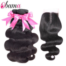 Load image into Gallery viewer, Brazilian Body Wave Bundles With Closure hair 100% Remy Human Hair Bundles With Closure 3/4 Bundles With 4x4 Closure
