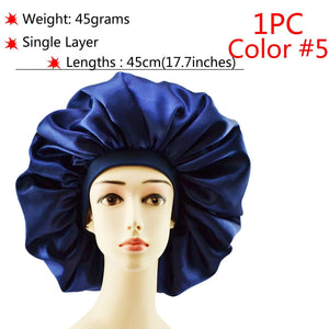 Big Size Silk Sleeping Cap Night Hat Head Cover Bonnet Satin Cheveux Nuit For Curly Hair Care Women Beauty Maintenance Designer