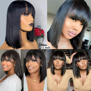 Straight Bob Human Hair Wigs  Glueless Brazilian Remy Human Hair No Lace Bob Wigs