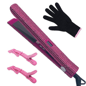 Hair Straightener Curler With Rhinestone Titanium Plate