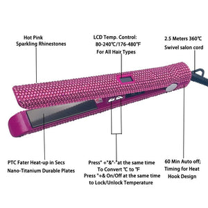 Hair Straightener Curler With Rhinestone Titanium Plate