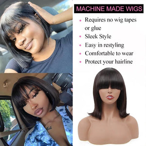 Straight Bob Human Hair Wigs  Glueless Brazilian Remy Human Hair No Lace Bob Wigs