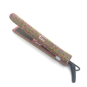 Hair Straightener Curler With Rhinestone Titanium Plate