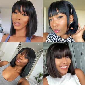 Straight Bob Human Hair Wigs  Glueless Brazilian Remy Human Hair No Lace Bob Wigs