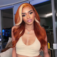 Load image into Gallery viewer, 13x4 Highlight 30 Inch Ginger Orange Brazilian 613 Honey Blonde Body Wave HD Transparent Lace Front Human Hair Wig
