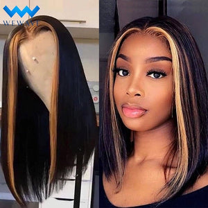 Bob Wig Lace Front Human Hair Wigs Brazilian T Frontal Ombre Highlight /Natural Color