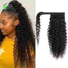 Load image into Gallery viewer, Afro Kinky Curly Ponytail Human Hair Brazilian Curly Wrap Around Ponytail  Extensions
