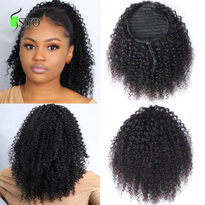 Afro Kinky Curly Ponytail Human Hair Brazilian Curly Wrap Around Ponytail  Extensions