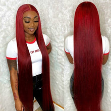 Load image into Gallery viewer, Burgundy Straight Lace Front HD Transparent Human Hair Wig Pre Plucked
