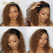 Load image into Gallery viewer, Ombre Curly Short Bob Wig Brazilian Curly Human Hair Wig Pre Plucked Lace Front
