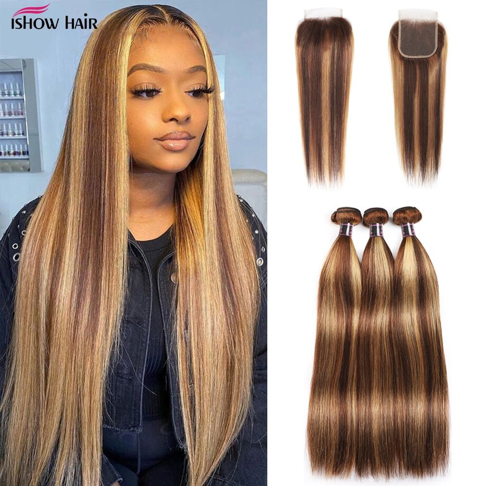 Highlight Ombre Bundles With Closure Brazilian Bone Straight